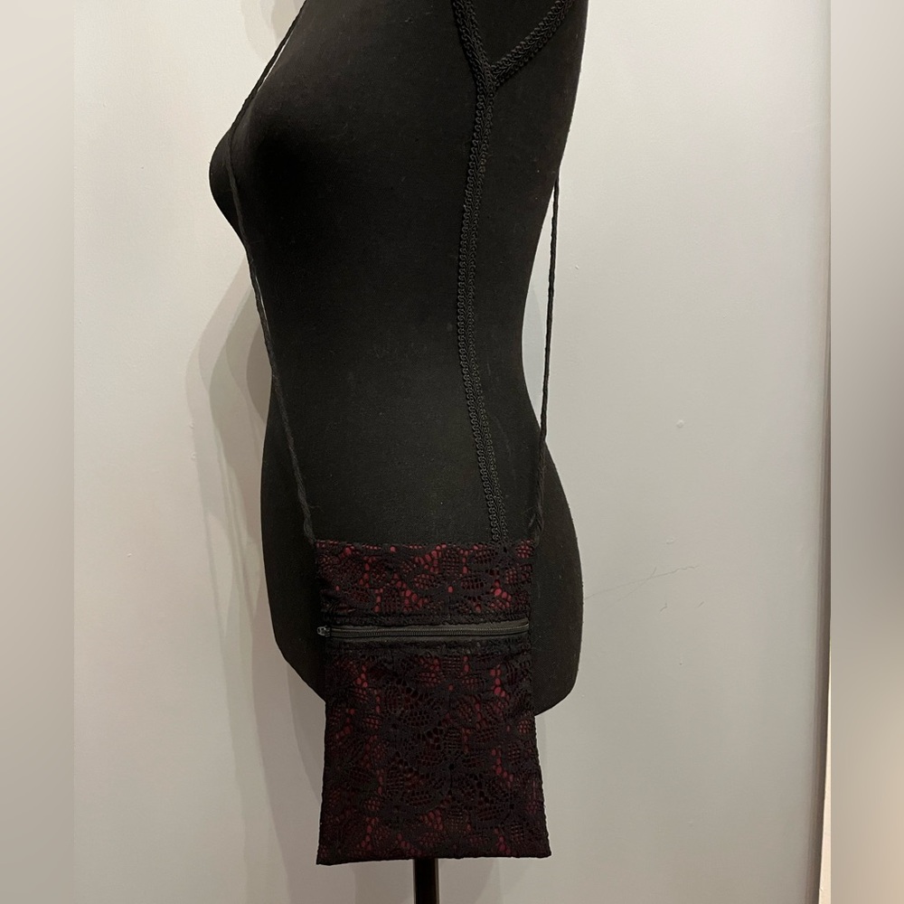 Handmade Black and Burgundy Crossbody Bag